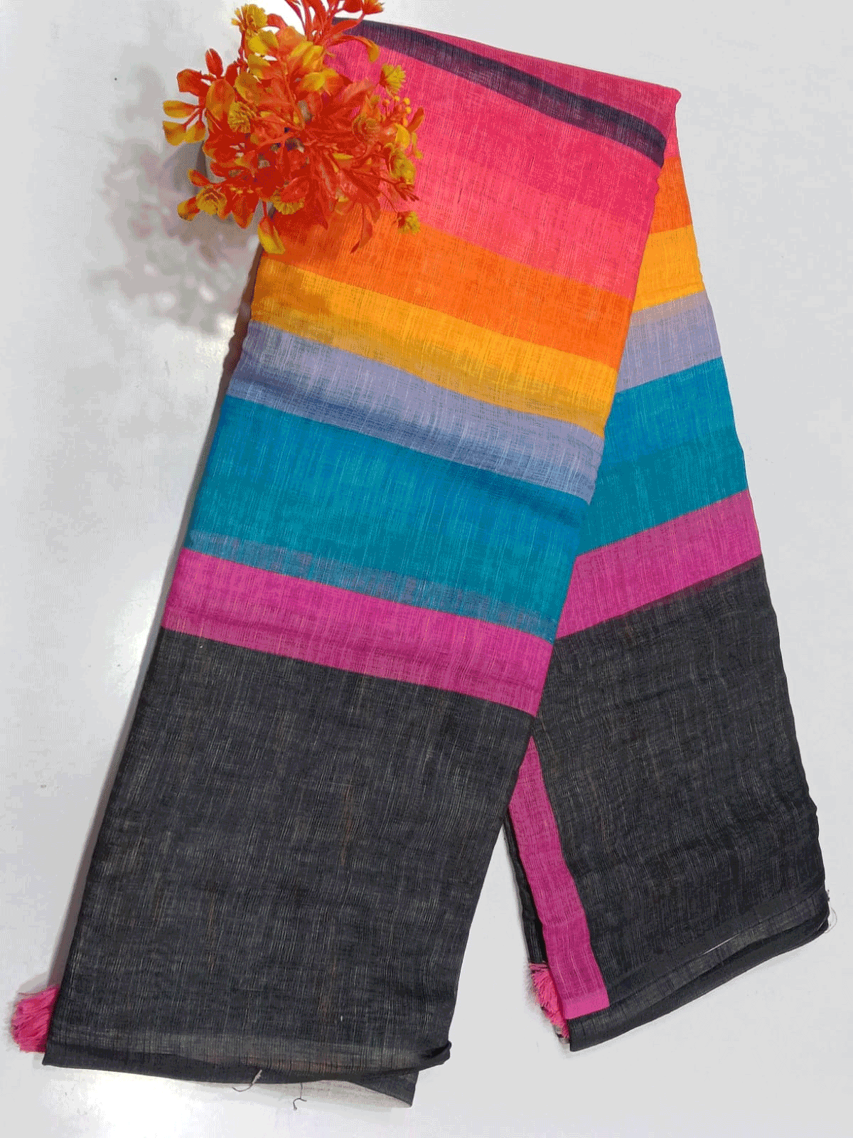 Rainbow Linen cotton sarees1-2